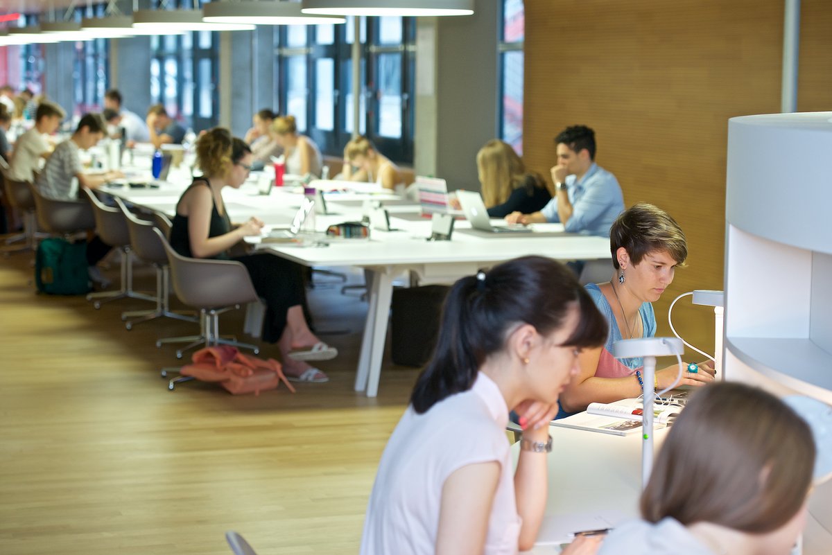 Students studying in the reading room
