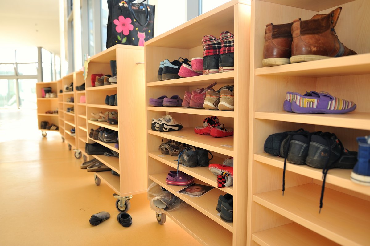 Shelves with children's shoes
