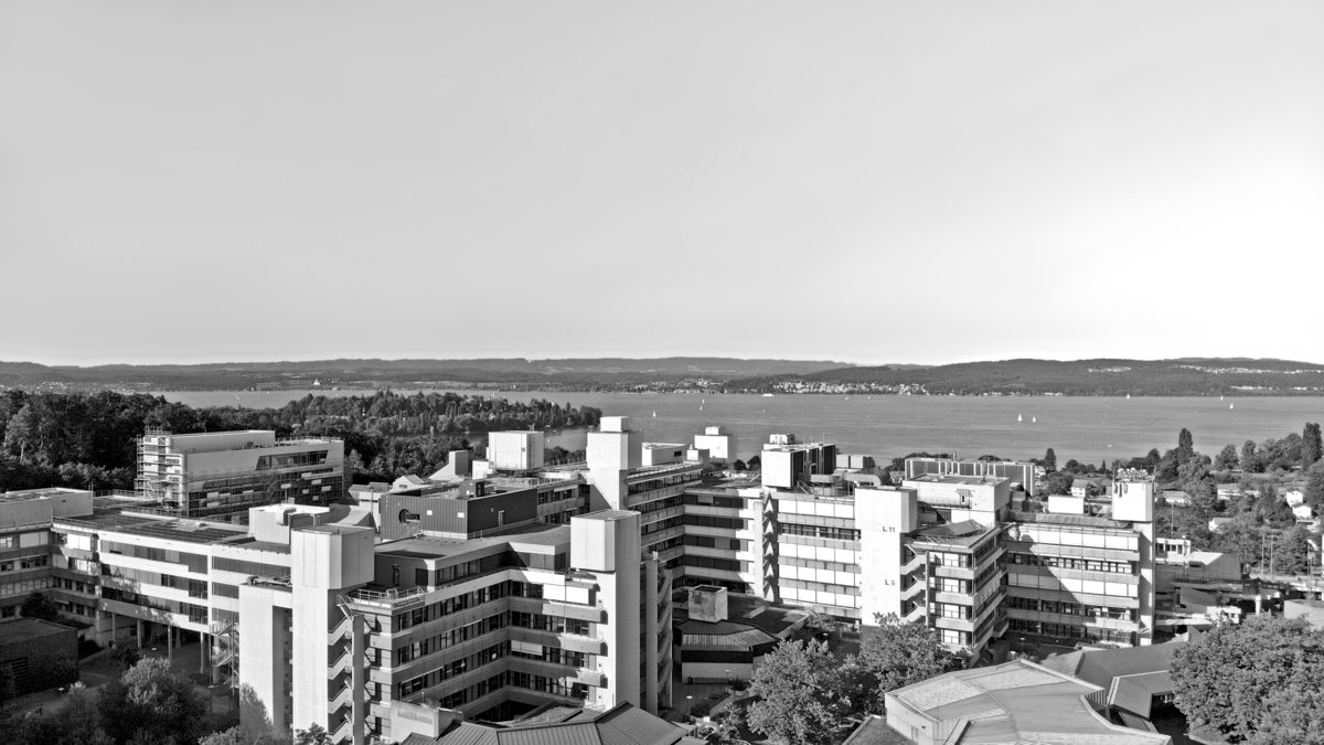 Aerial view (buildings ZT,Z,P,L,M,A) Black and white